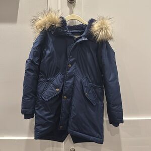 J. Crew Boys Navy Fishtail Parka Coat; Youth Small.  Like new condition.